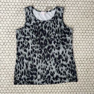 Belle by Kim Gravel Tank Top Medium Gray Green Leopard Animal Fall Mature